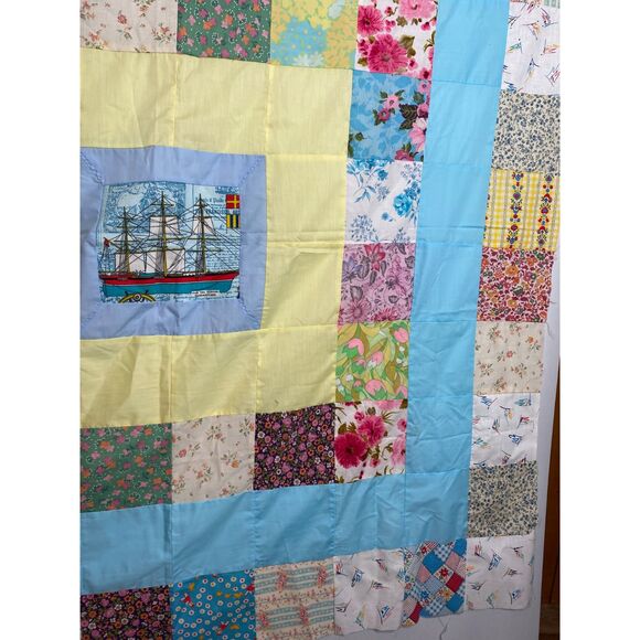 VTQ Patchwork Quilt Top Layer Mariner Sailing Ship 54x54" - Picture 6 of 10